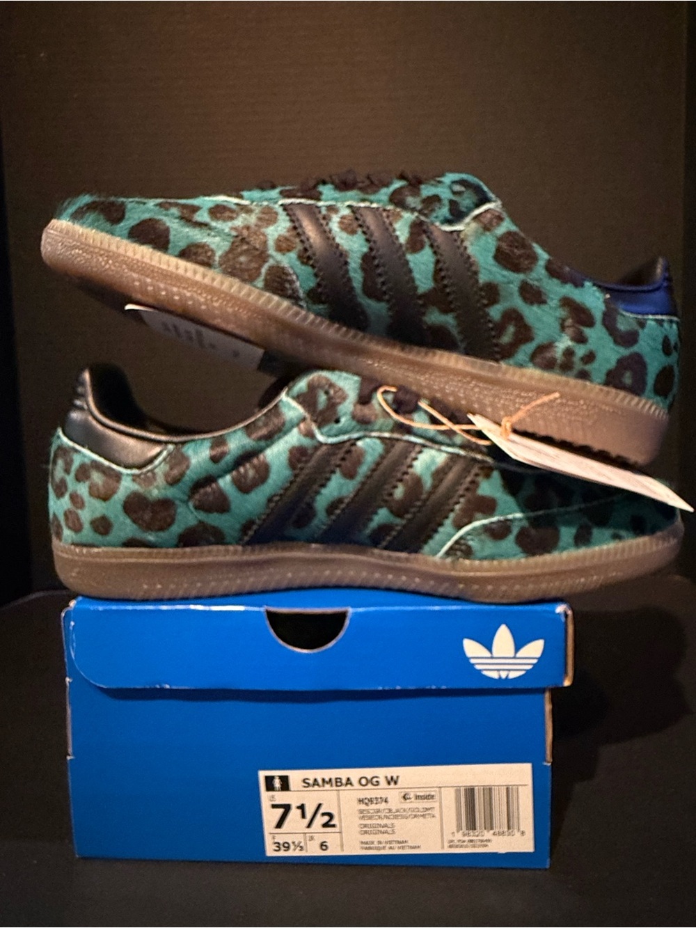 adidas Samba OG Sneakers in Turquoise and Black Leopard Print - Picture 2 of 5